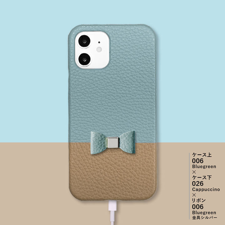 Genuine leather 32 colors Italian shrink leather selectable bicolor one-point ribbon decoration back case Galaxy series