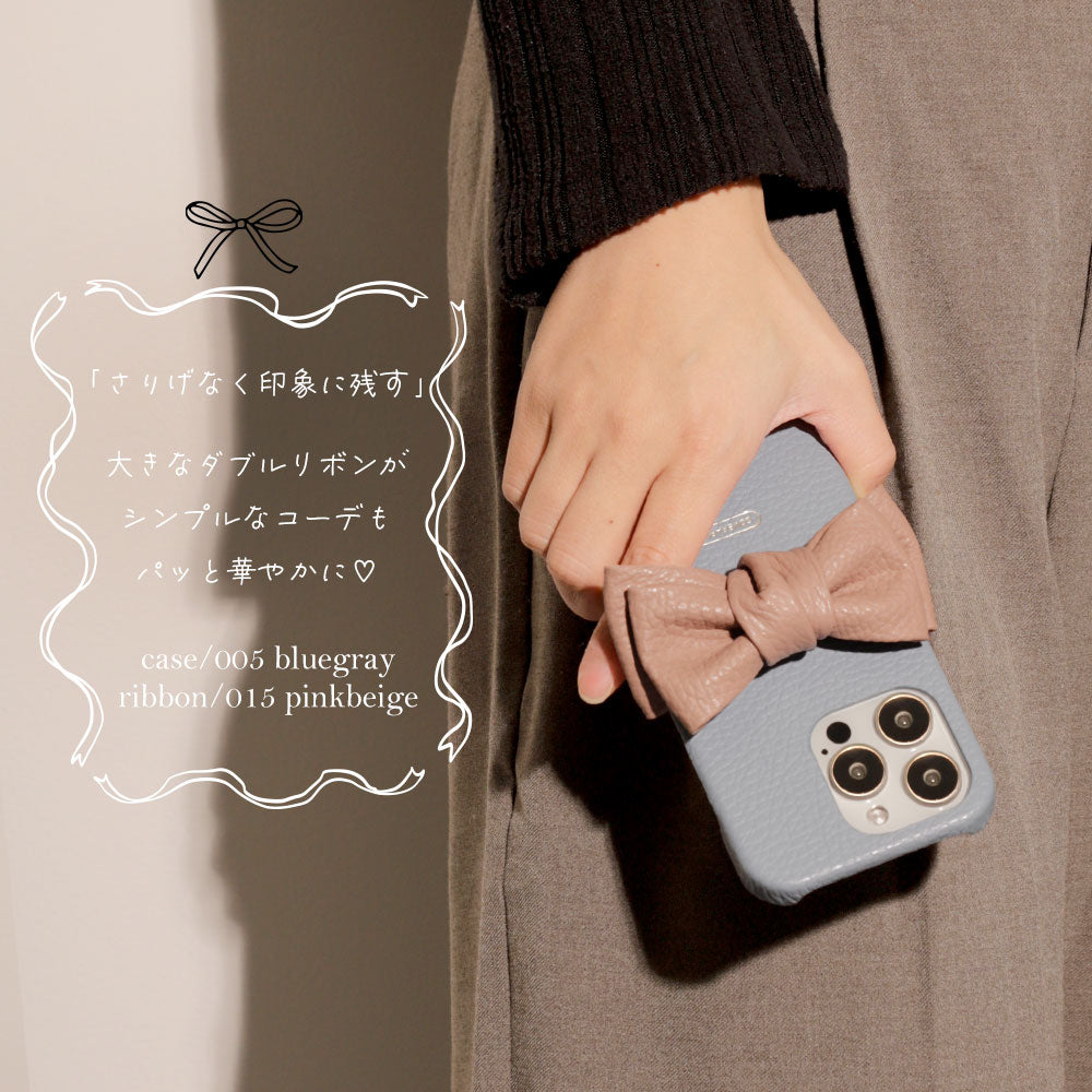 本革 32色 イタリアンシュリンクレザー ダブルリボンデコ 背面ケース Galaxyシリーズ