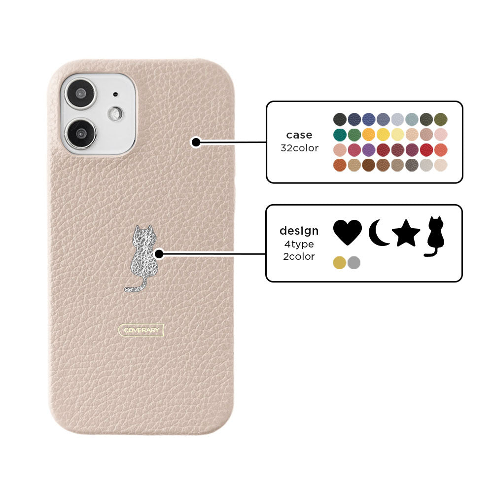 本革 32色 イタリアンシュリンクレザー ワンポイントデザイン 背面ケース Galaxyシリーズ