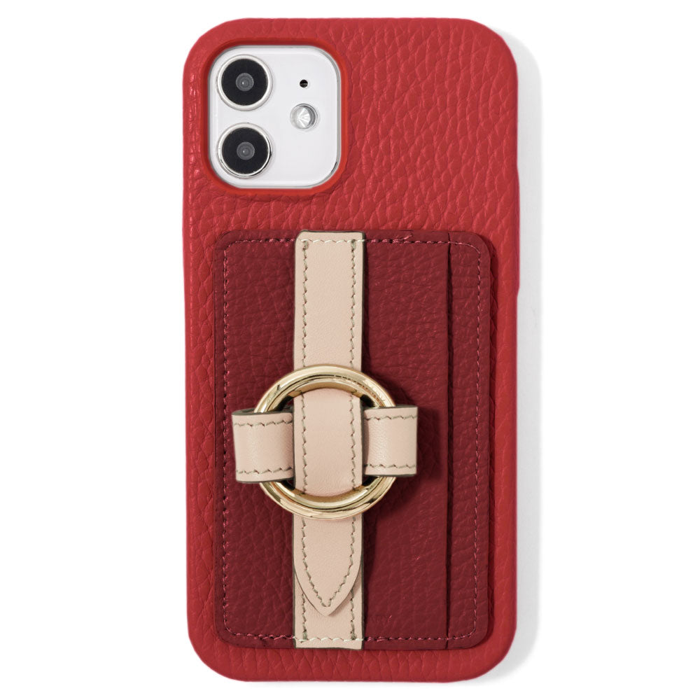 本革 32色 イタリアンシュリンクレザー カード収納 リングバックルベルト付き 背面ケース iPhoneシリーズ