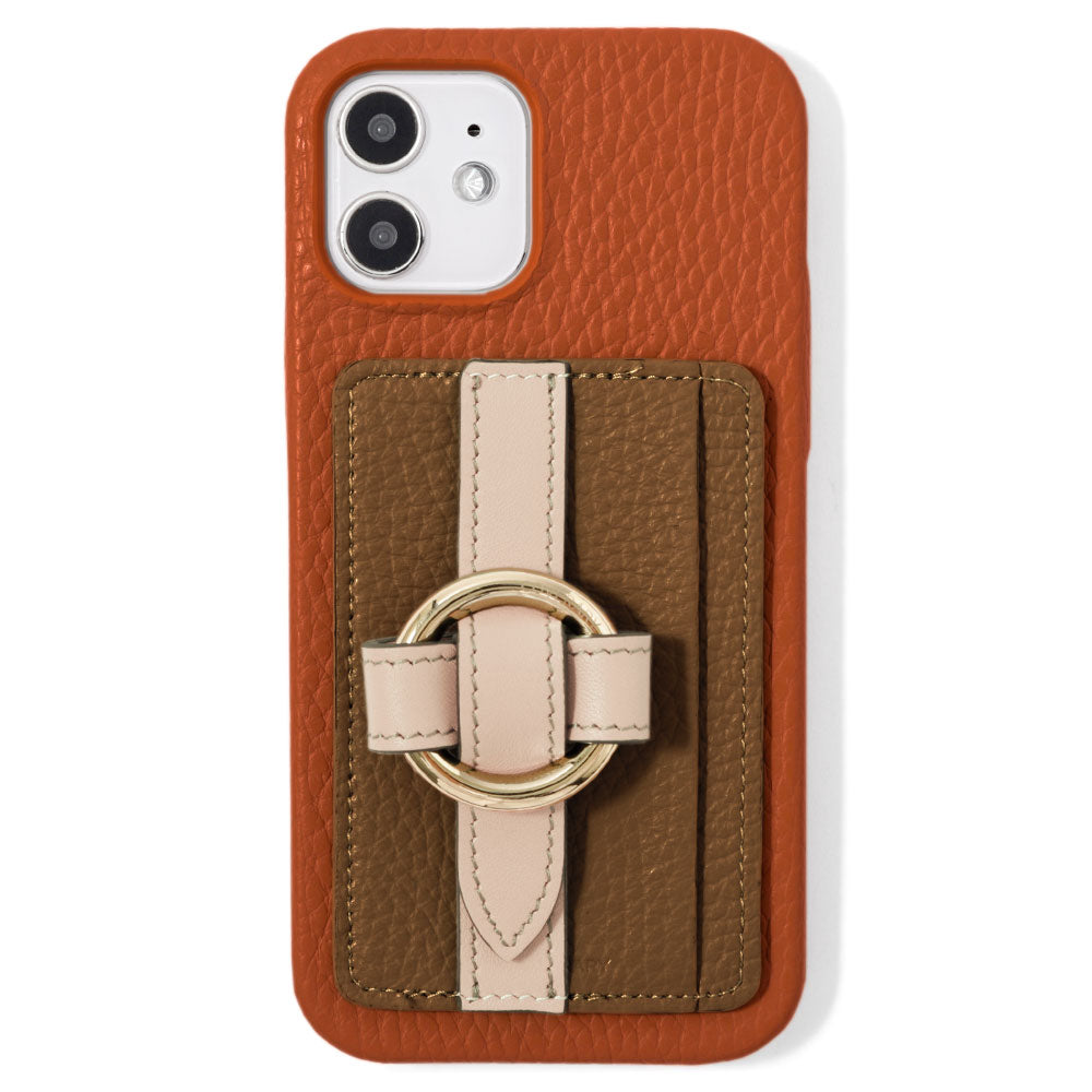 本革 32色 イタリアンシュリンクレザー カード収納 リングバックルベルト付き 背面ケース iPhoneシリーズ