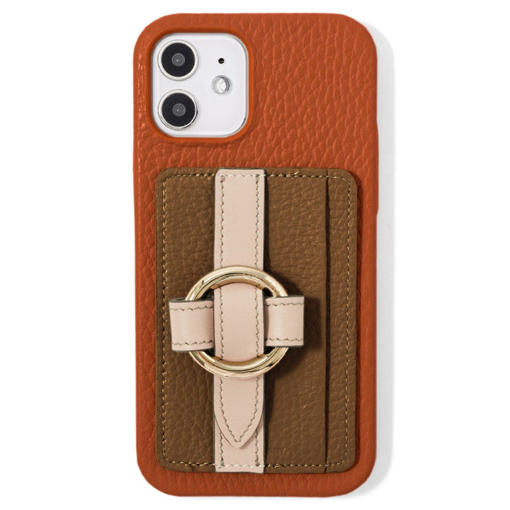 本革 32色 イタリアンシュリンクレザー カード収納 リングバックルベルト付き 背面ケース iPhoneシリーズ