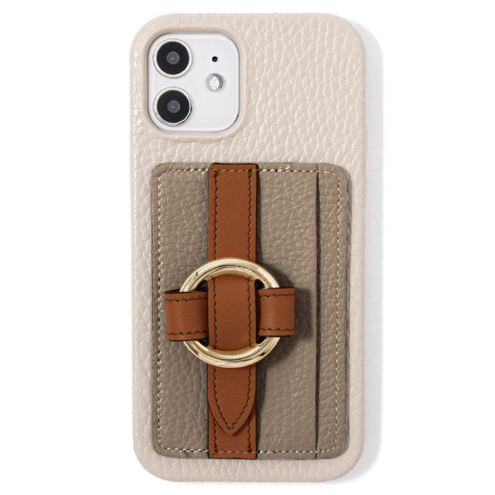 本革 32色 イタリアンシュリンクレザー カード収納 リングバックルベルト付き 背面ケース iPhoneシリーズ
