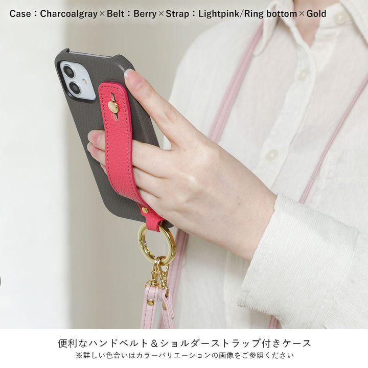 Genuine leather 32 colors Italian shrink leather with hand belt & shoulder strap back case for iPhone series