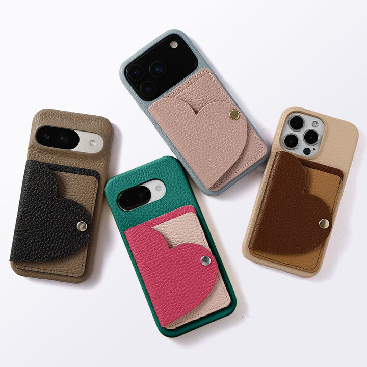 Cuir véritable 32 couleurs cuir italien grainé avec porte-cartes miroir en forme de cœur coque arrière série Google Pixel