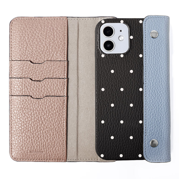 Genuine leather Italian shrink leather with half pocket cover dot pattern back case Xperia series