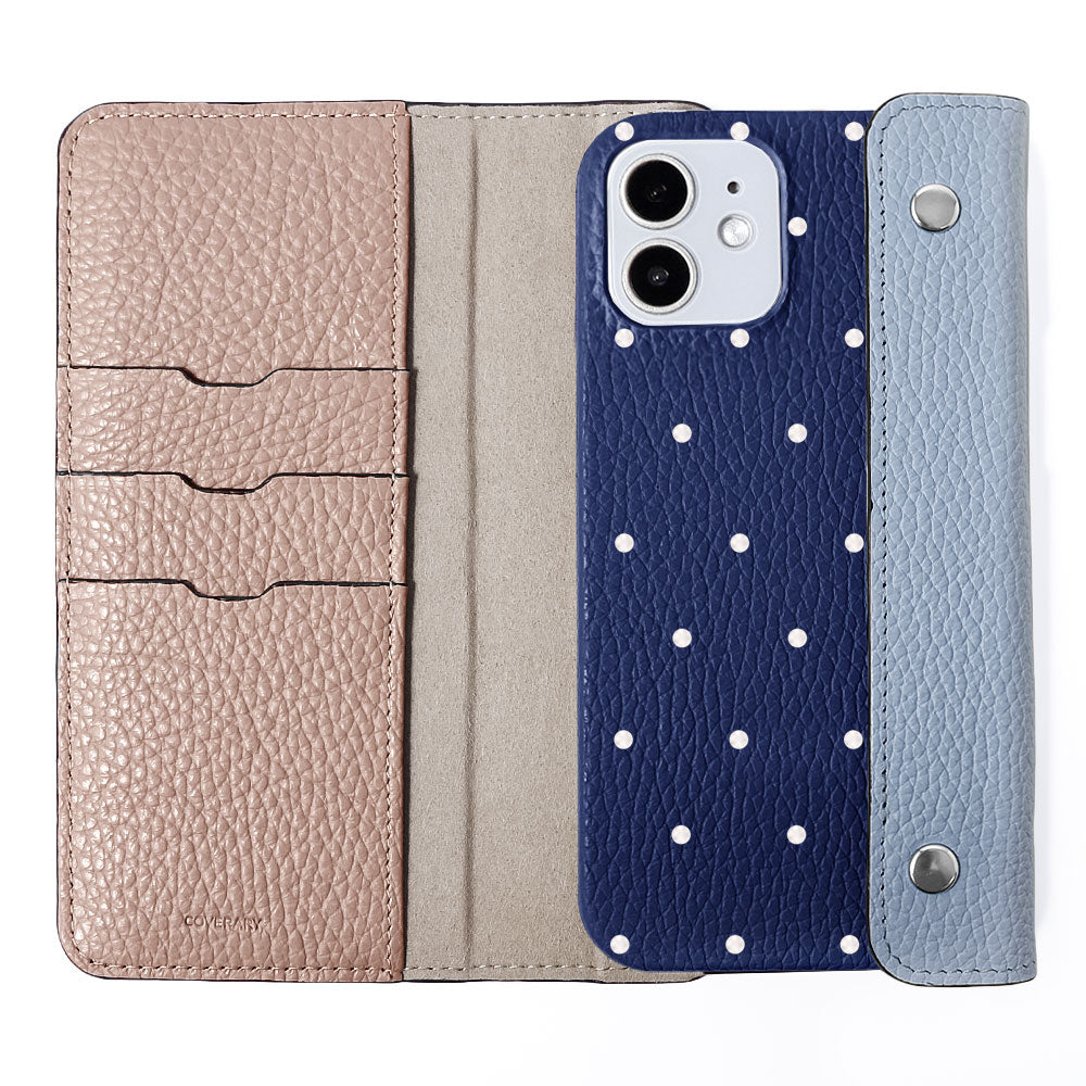 Genuine leather Italian shrink leather with half pocket cover dot pattern back case Xperia series