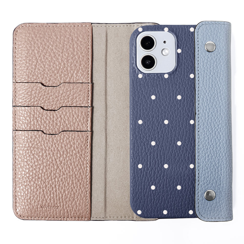 Genuine leather Italian shrink leather with half pocket cover dot pattern back case Xperia series