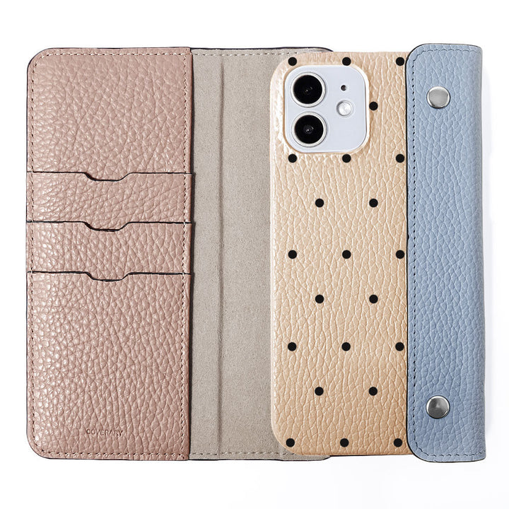 Genuine leather Italian shrink leather with half pocket cover dot pattern back case Xperia series