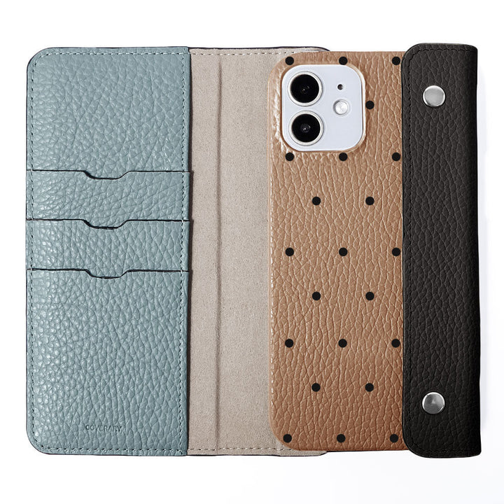 Genuine leather Italian shrink leather with half pocket cover dot pattern back case Xperia series