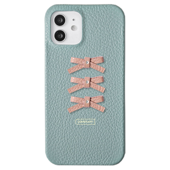 Genuine leather 32 colors Italian shrink leather 3-row ribbon deco back case AQUOS series