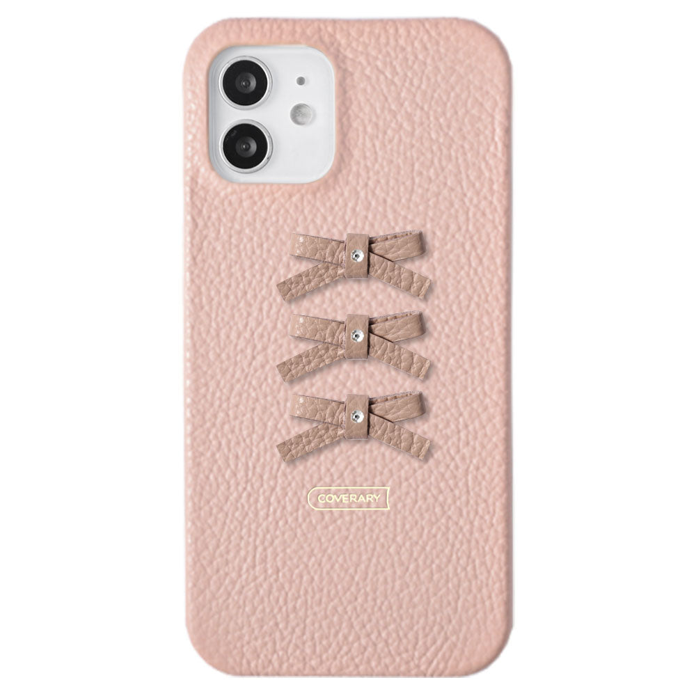 Genuine leather 32 colors Italian shrink leather 3-row ribbon deco back case AQUOS series