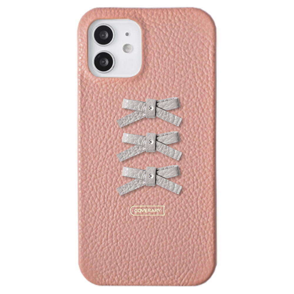 Genuine leather 32 colors Italian shrink leather 3-row ribbon deco back case AQUOS series