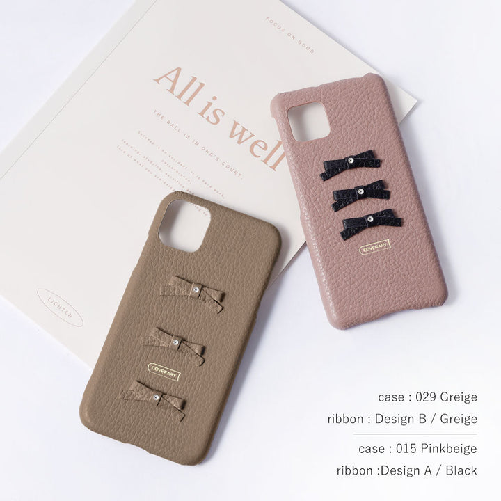 Genuine leather 32 colors Italian shrink leather 3-row ribbon deco back case AQUOS series