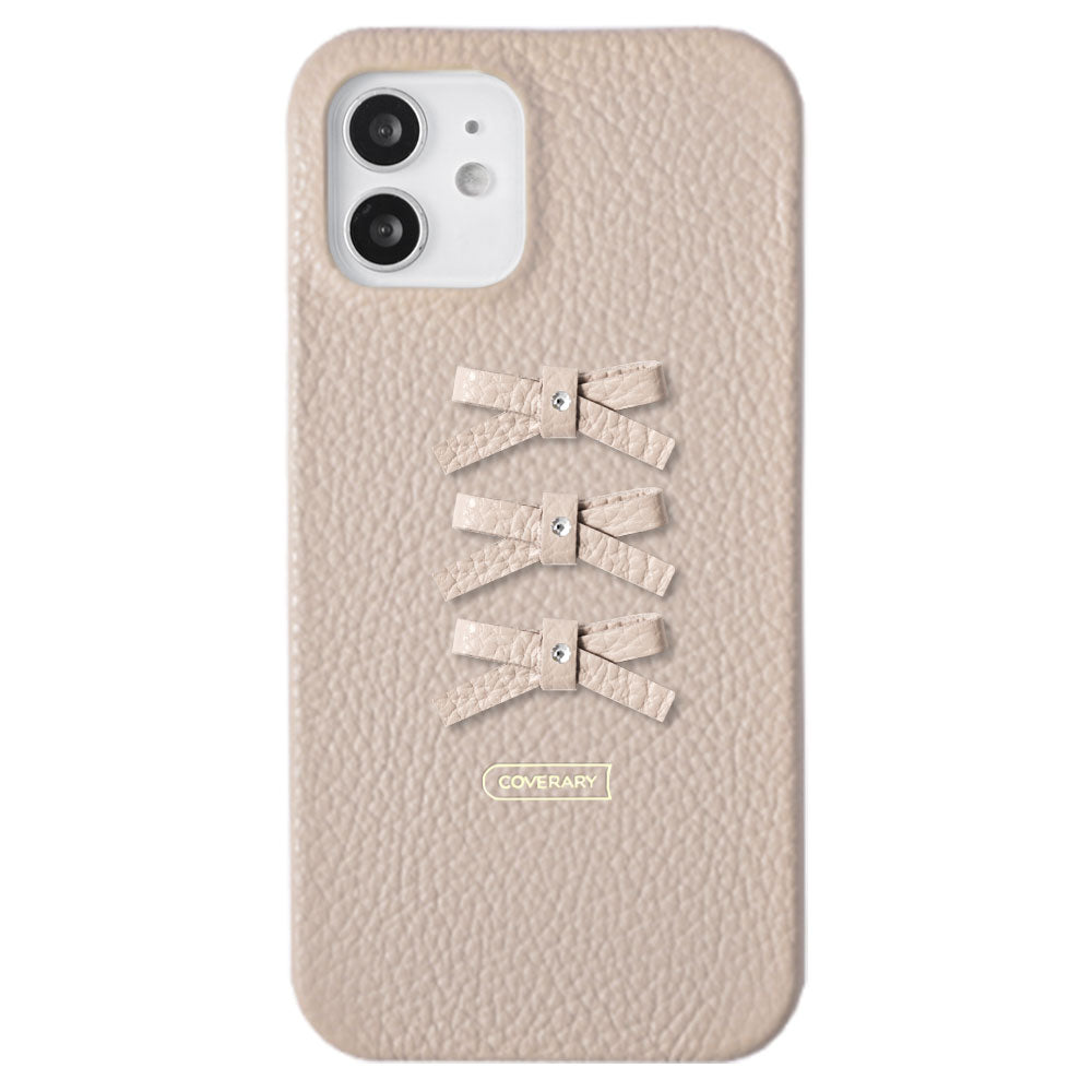 Genuine leather 32 colors Italian shrink leather 3-row ribbon deco back case AQUOS series