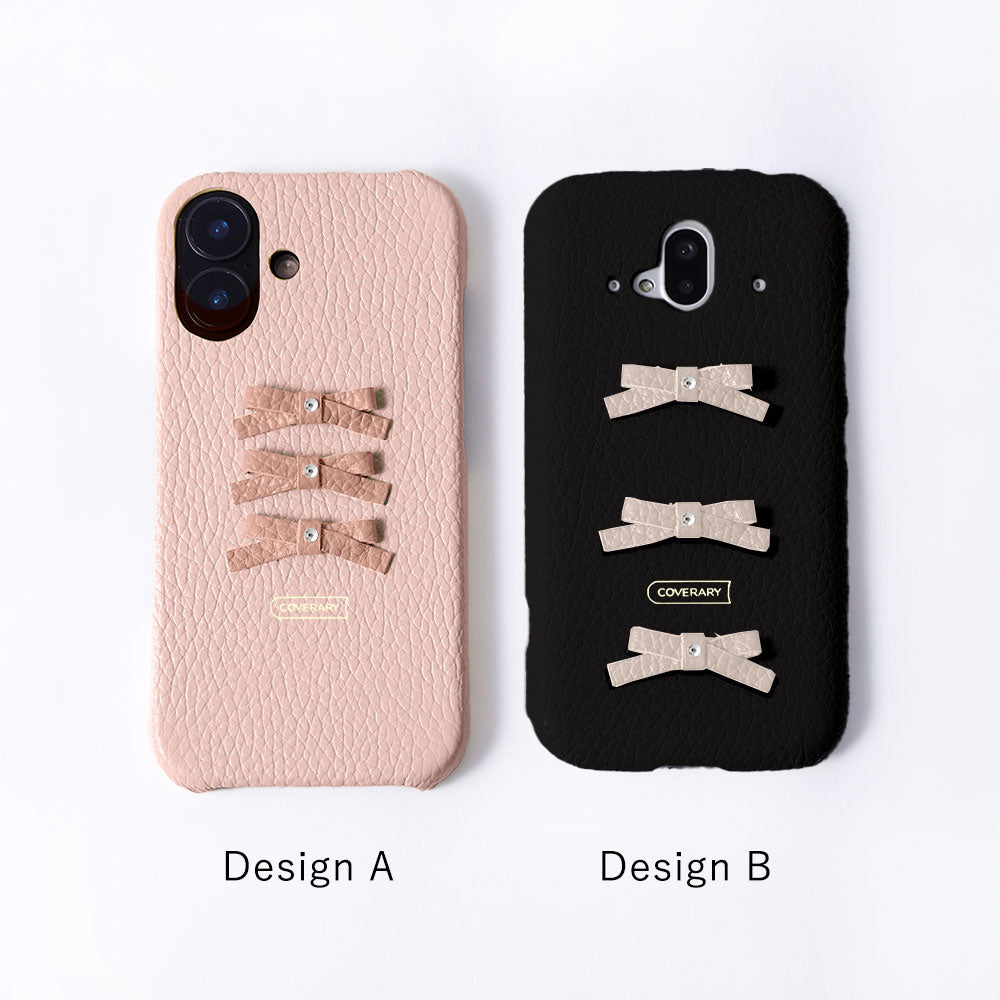 Genuine leather 32 colors Italian shrink leather 3-row ribbon deco back case AQUOS series