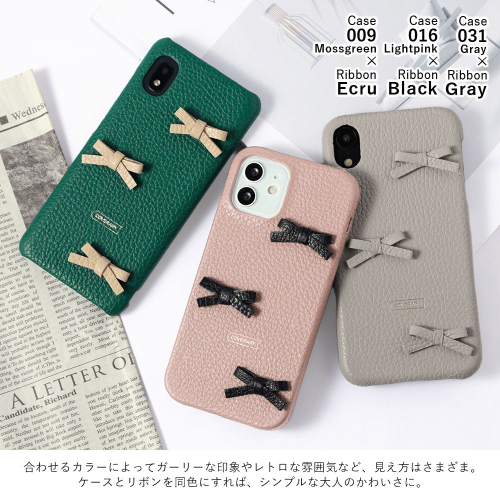 本革 32色 イタリアンシュリンクレザー リボンデコ 背面ケース Galaxyシリーズ