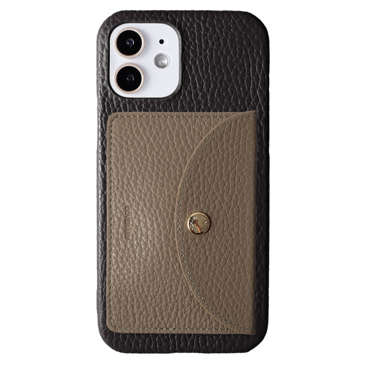 Genuine leather 32 colors Italian shrink leather with vertical/horizontal selectable round card case attached back case