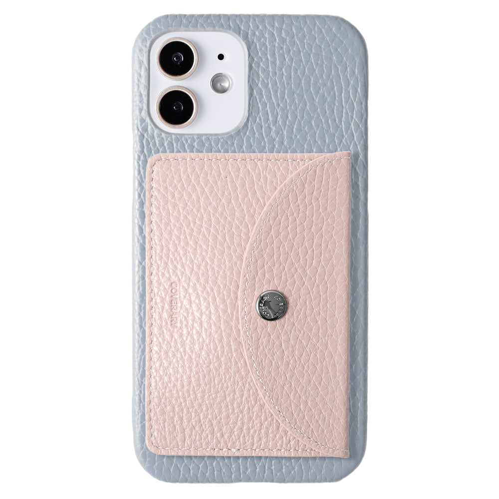 Genuine leather 32 colors Italian shrink leather with vertical/horizontal selectable round card case attached back case