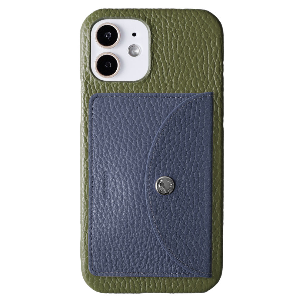 Genuine leather 32 colors Italian shrink leather with vertical/horizontal selectable round card case attached back case