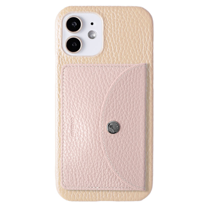 Genuine leather 32 colors Italian shrink leather with vertical/horizontal selectable round card case attached back case