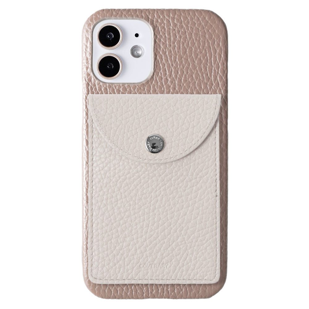 Genuine leather 32 colors Italian shrink leather with vertical/horizontal selectable round card case attached back case