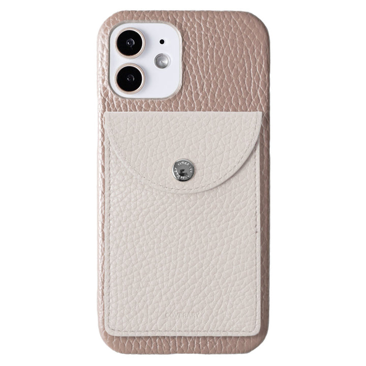 Genuine leather 32 colors Italian shrink leather with vertical/horizontal selectable round card case attached back case