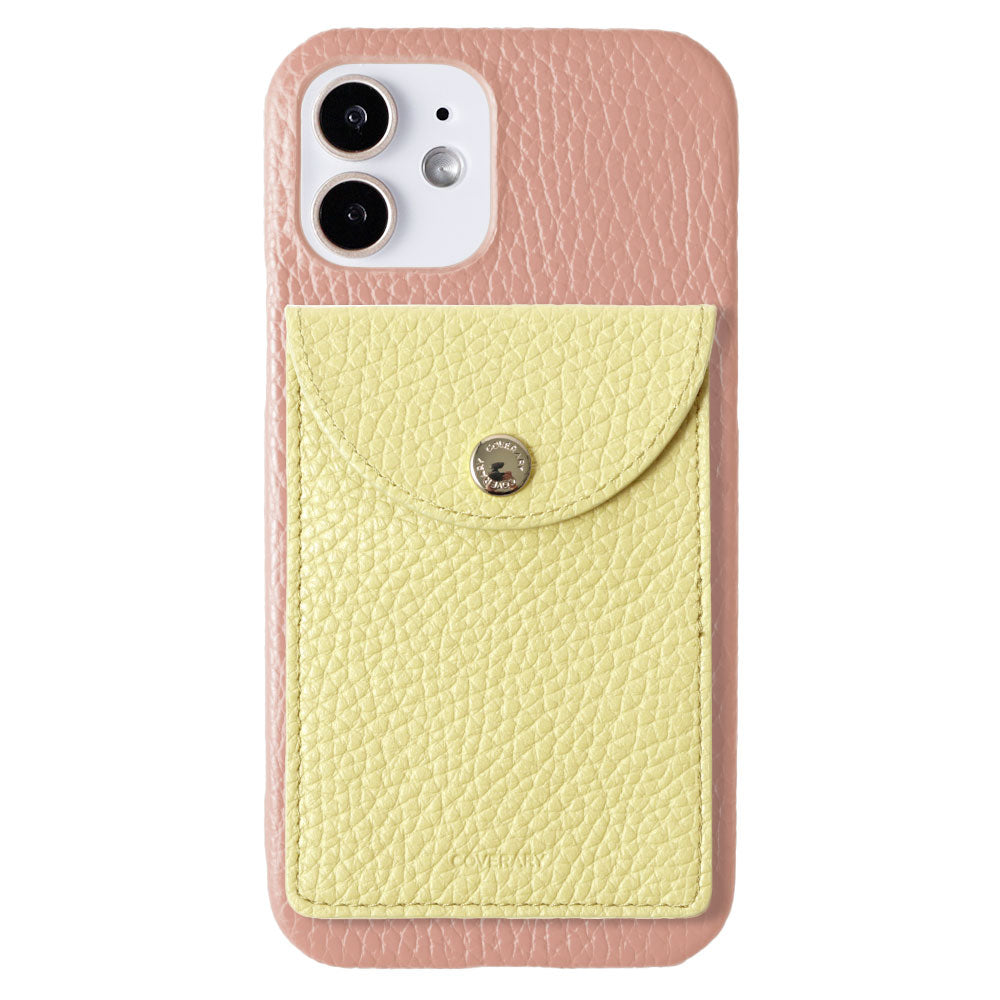 Genuine leather 32 colors Italian shrink leather with vertical/horizontal selectable round card case attached back case