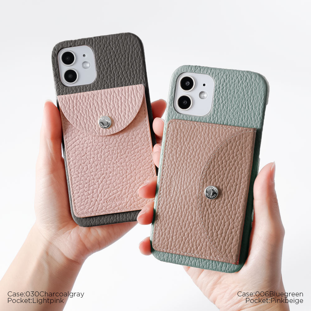 Genuine leather 32 colors Italian shrink leather with vertical/horizontal selectable round card case attached back case