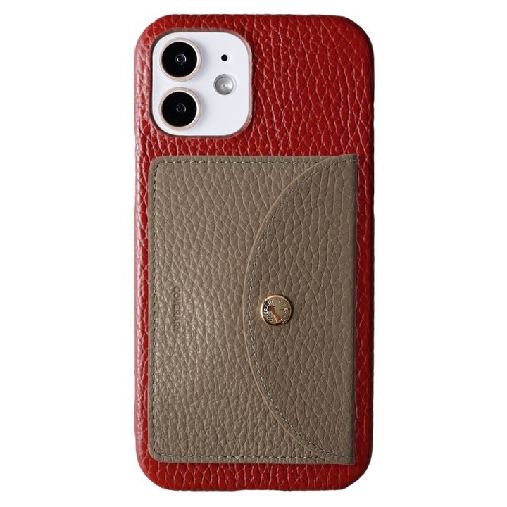 Genuine leather 32 colors Italian shrink leather with vertical/horizontal selectable round card case attached back case