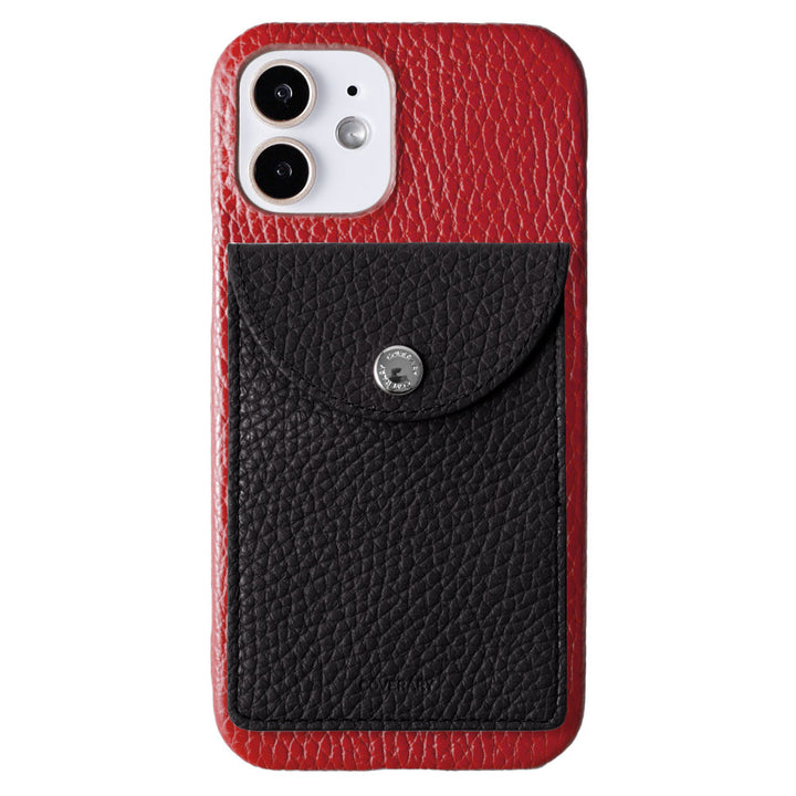 Genuine leather 32 colors Italian shrink leather with vertical/horizontal selectable round card case attached back case