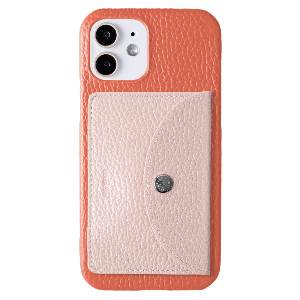 Genuine leather 32 colors Italian shrink leather with vertical/horizontal selectable round card case attached back case