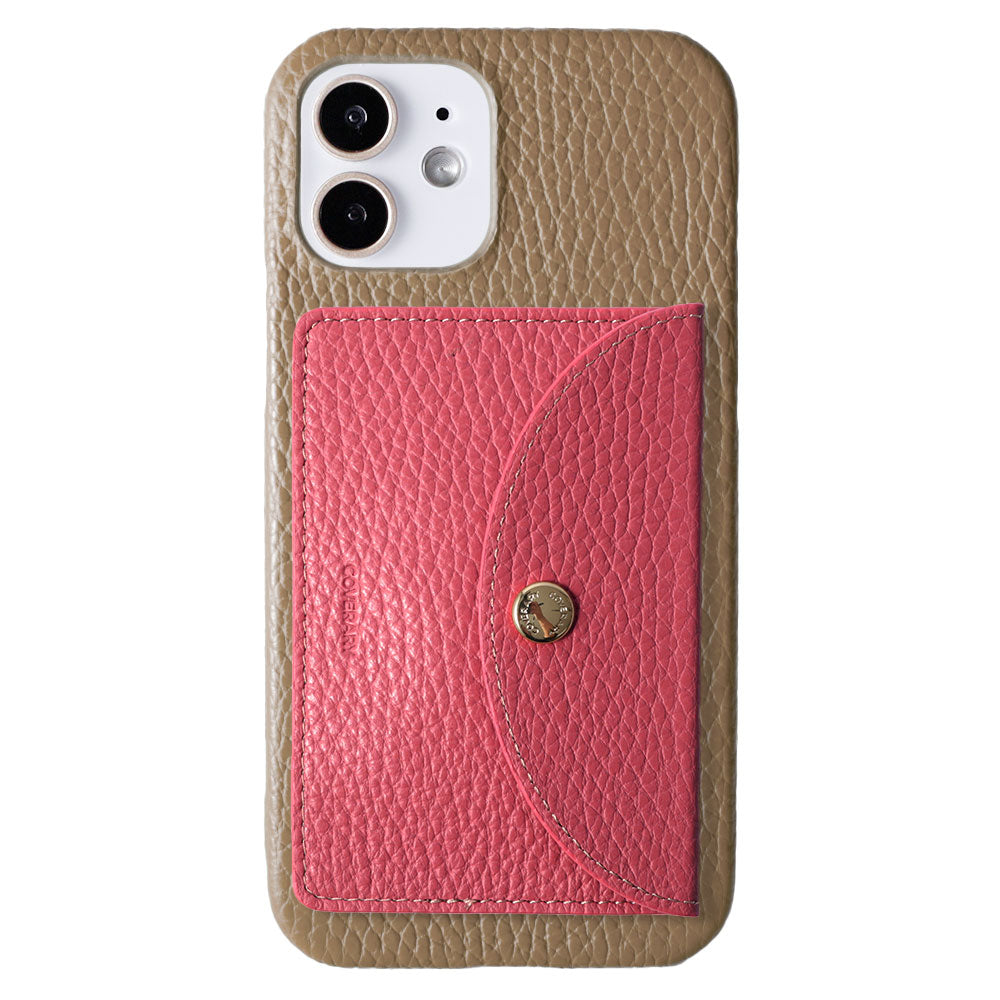 Genuine leather 32 colors Italian shrink leather with selectable vertical/horizontal round card case back case for iPhone series