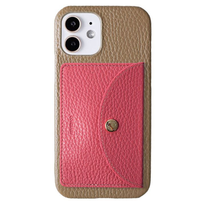 Genuine leather 32 colors Italian shrink leather with selectable vertical/horizontal round card case back case for iPhone series