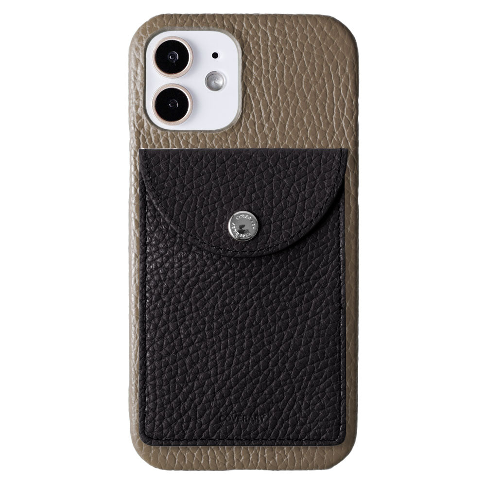 Genuine leather 32 colors Italian shrink leather with vertical/horizontal selectable round card case attached back case