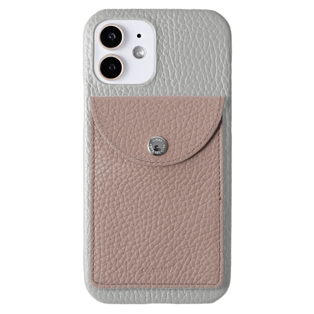 Genuine leather 32 colors Italian shrink leather with vertical/horizontal selectable round card case attached back case