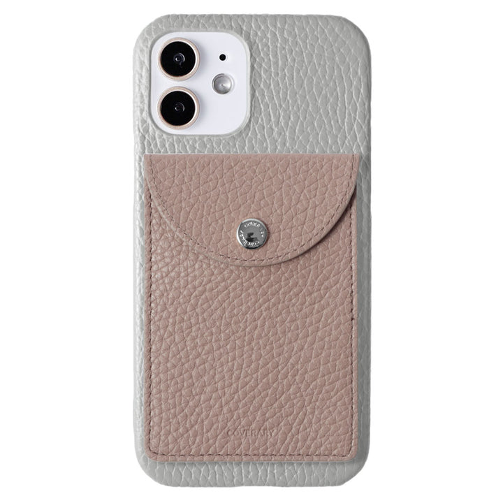 Genuine leather 32 colors Italian shrink leather with vertical/horizontal selectable round card case attached back case