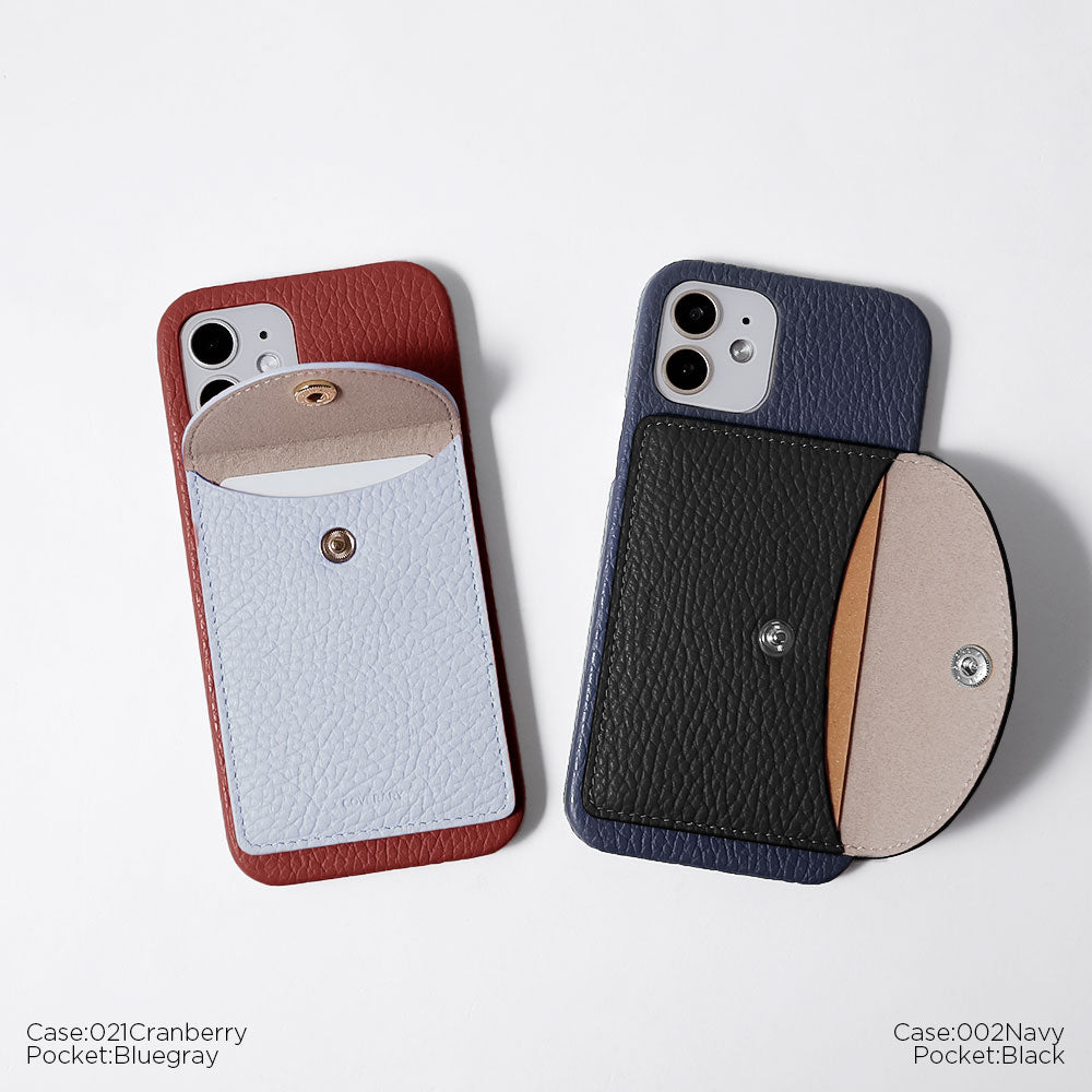 Genuine leather 32 colors Italian shrink leather with vertical/horizontal selectable round card case attached back case