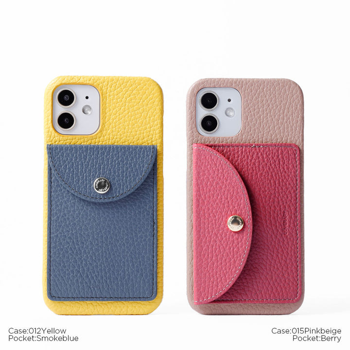 Genuine leather 32 colors Italian shrink leather with selectable vertical/horizontal round card case back case for iPhone series