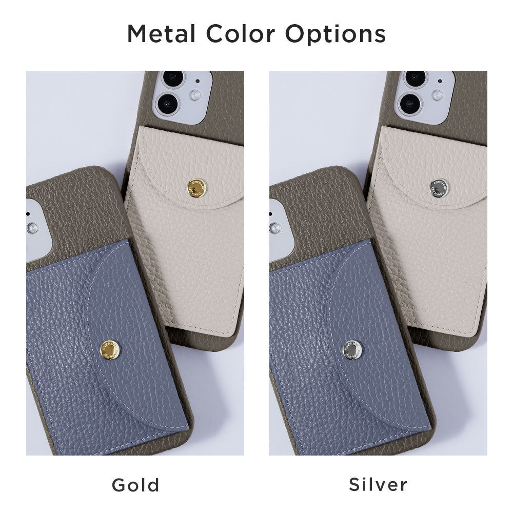 Genuine leather 32 colors Italian shrink leather with vertical/horizontal selectable round card case attached back case