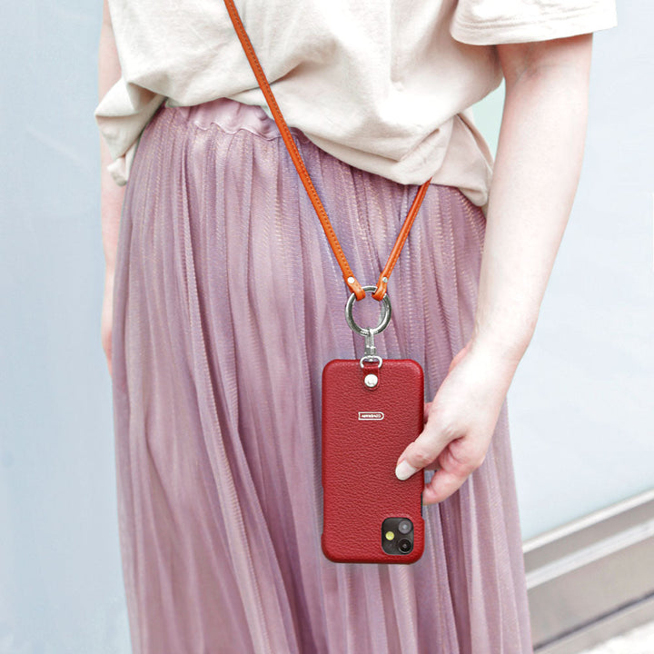 Self-designed ring shoulder strap back case genuine leather 32 colors Italian shrink leather