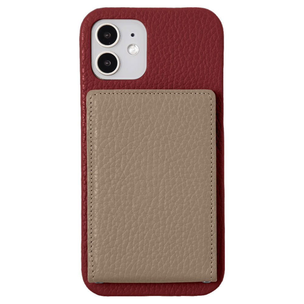 本革 32色 イタリアンシュリンクレザー 縦開きミラー付きカードケース 背面ケース iPhoneシリーズ