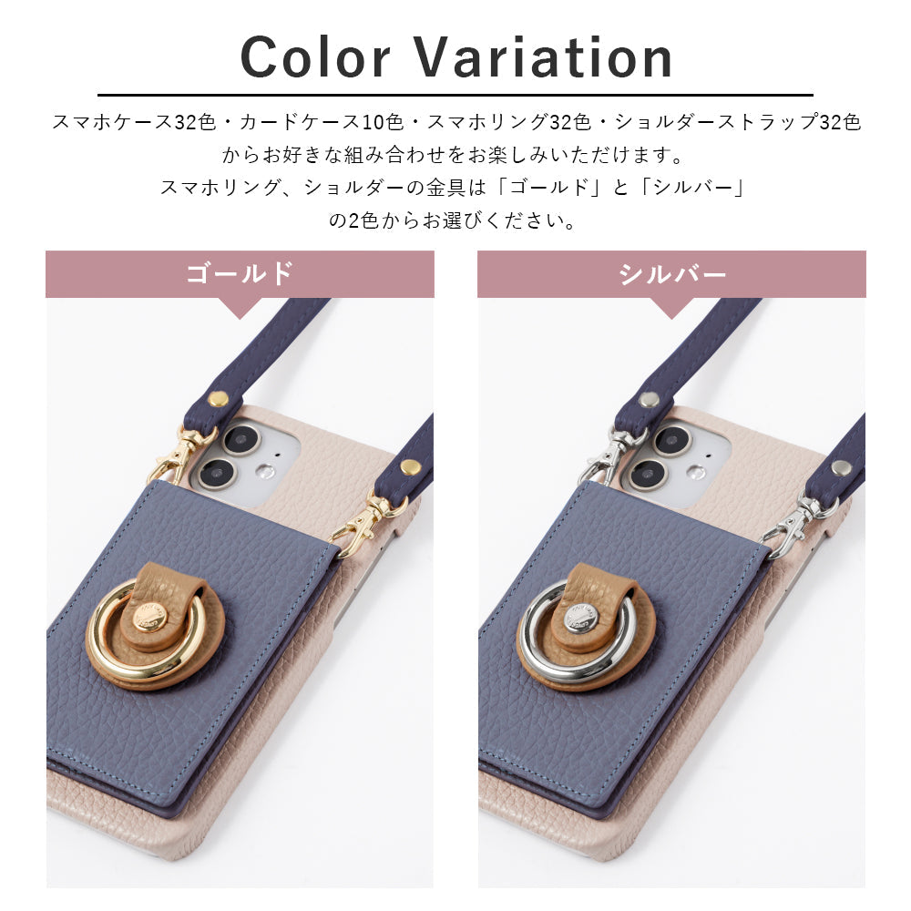 Genuine leather 32 colors Italian shrink leather with mirror & smartphone ring & shoulder strap attached back case for iPhone series