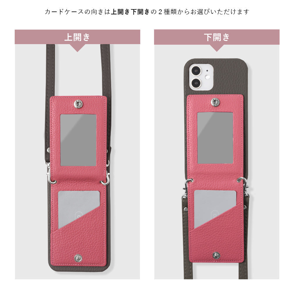 Genuine leather 32 colors Italian shrink leather with mirror & smartphone ring & shoulder strap attached back case for iPhone series