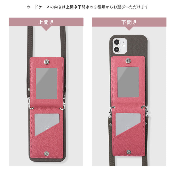 Genuine leather 32 colors Italian shrink leather with mirror & smartphone ring & shoulder strap attached back case Galaxy series