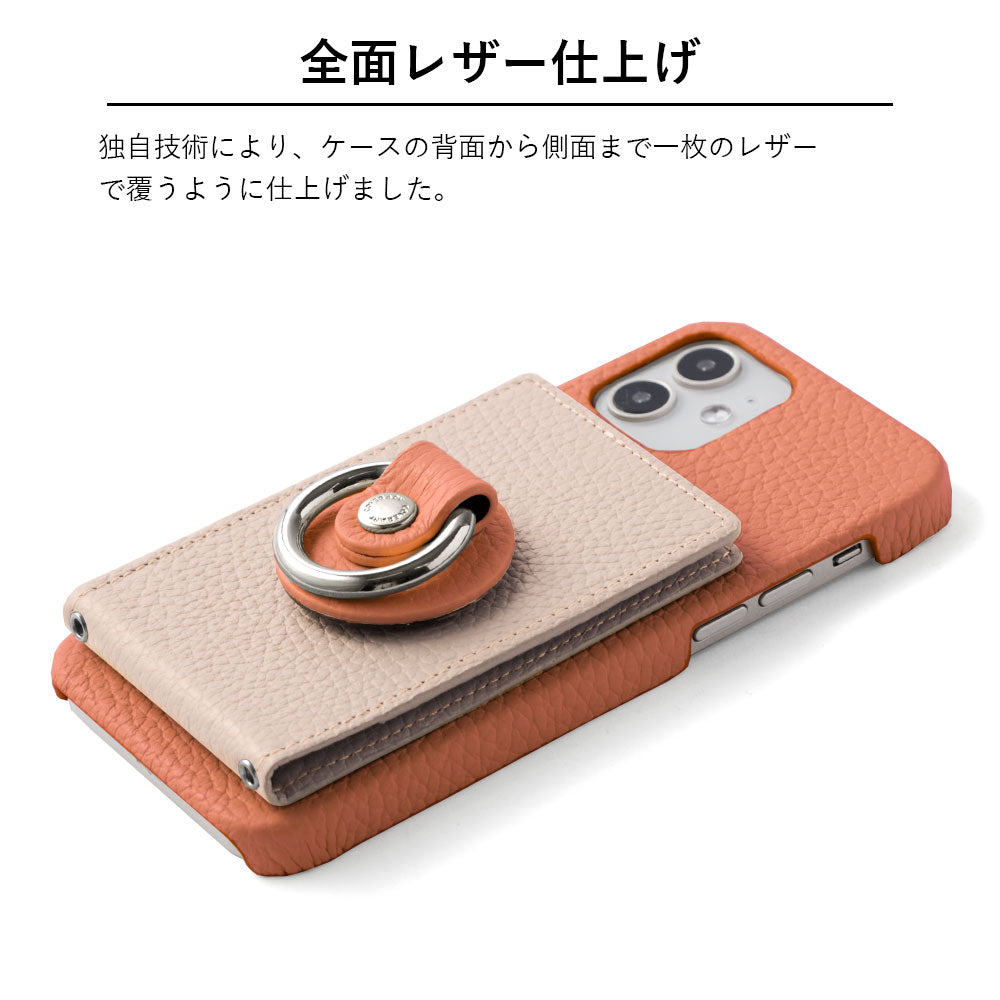 Genuine leather 32 colors Italian shrink leather with mirror & smartphone ring & shoulder strap attached back case Galaxy series