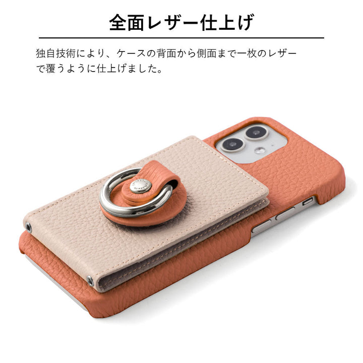 Genuine leather 32 colors Italian shrink leather with mirror & smartphone ring & shoulder strap attached back case for iPhone series