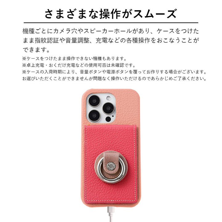 Genuine leather 32 colors Italian shrink leather with mirror & smartphone ring & shoulder strap attached back case for iPhone series