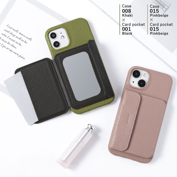 本革 32色 イタリアンシュリンクレザー ミラー付きカードケース 背面ケース