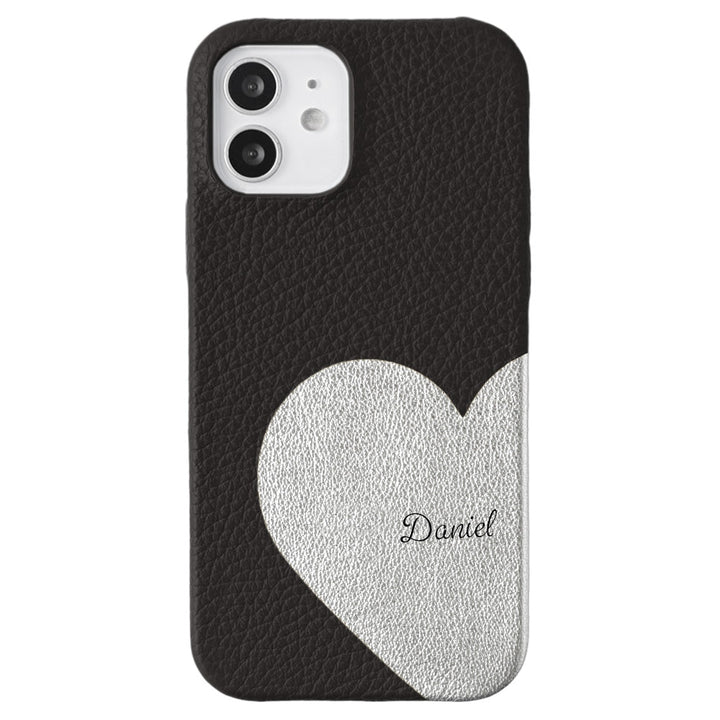 Cuir véritable 32 couleurs cuir italien grainé cuir découpé motif nom imprimé coque arrière série iPhone